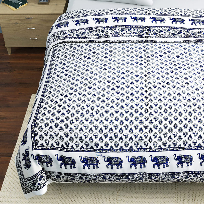 THROWS HOME DECOR 400 TC Double Bed Organic Cotton Jaipuri Razai Bed Blanket Ac Quilt for Winter and Summer Soft Rajasthani Traditional Rajai Cotton Comforter 90 x 105 inch Blue, lightweight