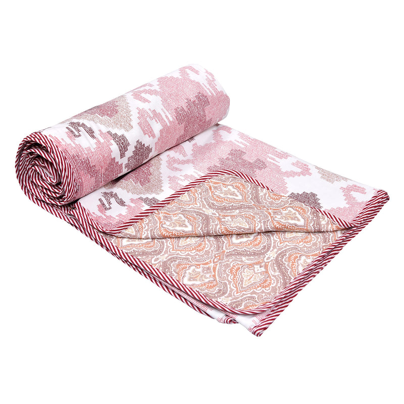 Tundwal's Cotton Reversible Dohar/AC Blanket for Single Bed |All Weather Light Weight | Pack of 1-Pink Flower