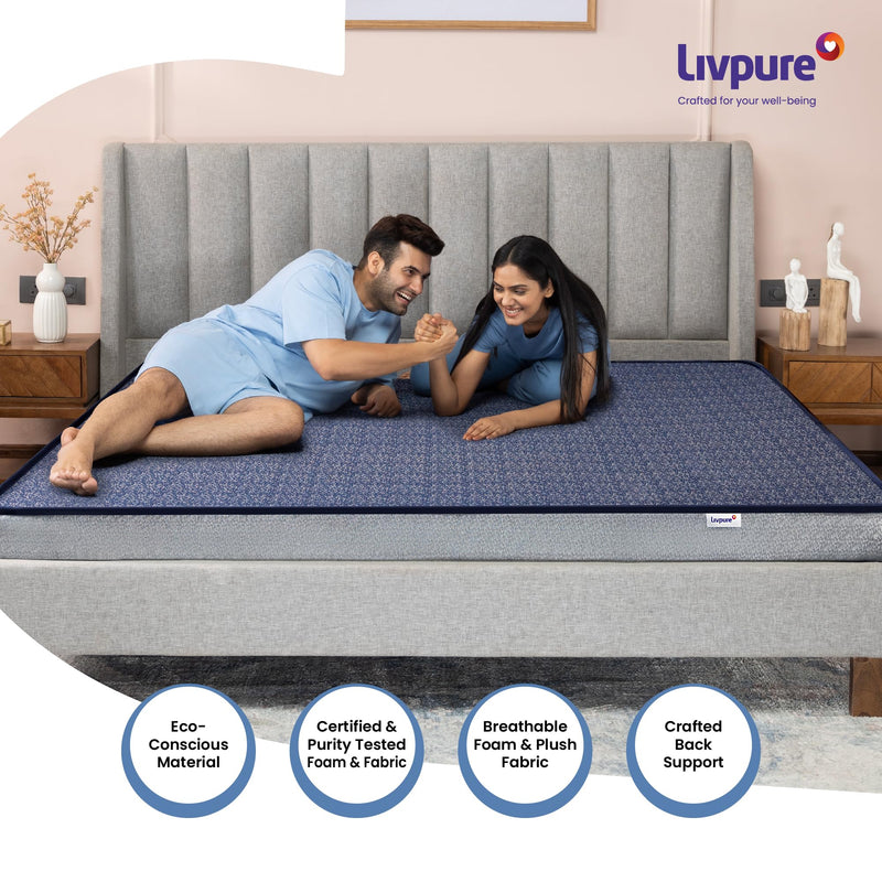 Livpure Smart Elements HR Pure Foam Mattress| Tape Edge Finish with Edge Support| High GSM Certified Fabric | 3 Year Warranty |Single Bed (72x36x4) inches, Anti Skid Base