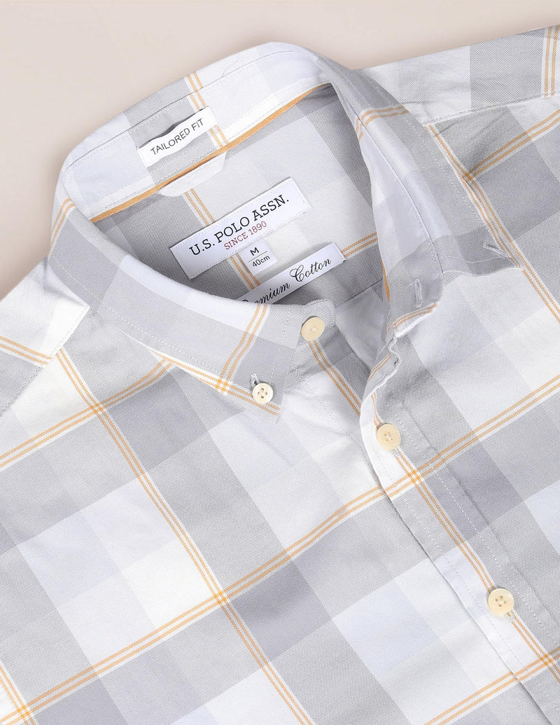 U.S. POLO ASSN. Men's Checkered Regular Fit Shirt (USSHT2020_Grey