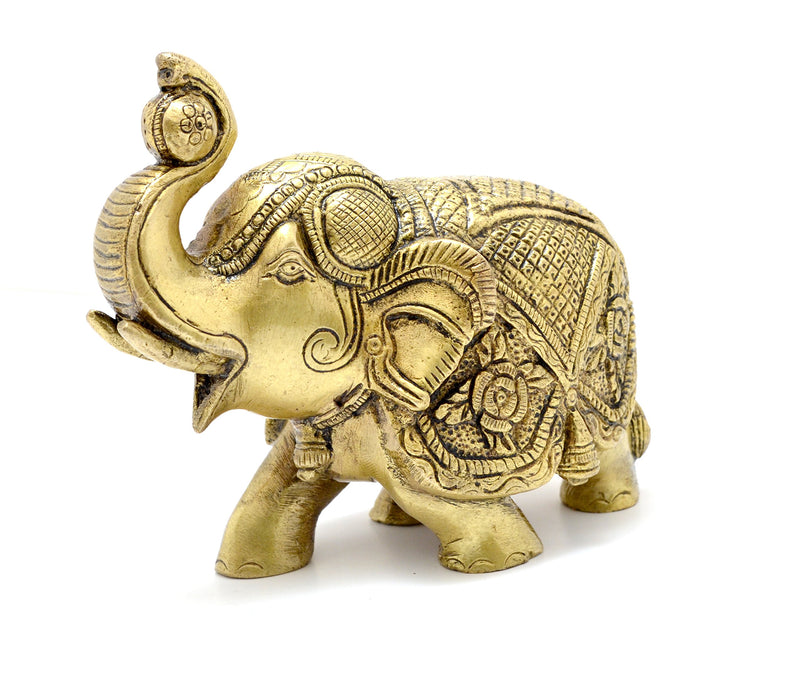 Two Moustaches 5 Inches Maharaja Elephant Design Brass Elephant Showpiece, Brass Elephant Statue, Housewarming Gifts, Souvenirs Gifts from India, Elephant Showpiece for Home/Office, Pack of 1