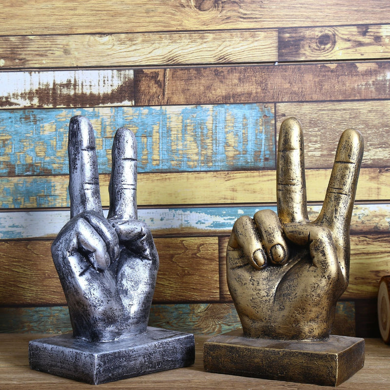 Creative Statues and Abstract Hand Sculptures for Home & Office Decor,Finger Signs Marks Figurines (Gold Yes)