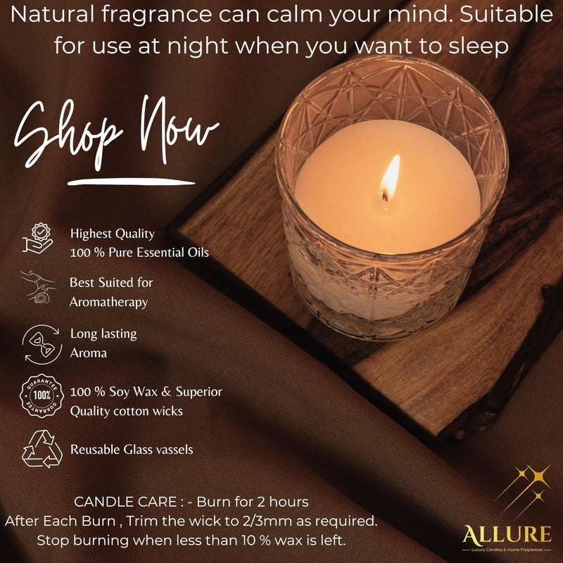 Allure Living Muse Melody - Luxury Indian Mogra Soy Candles | Large 3 Wick Jar Candle | Up to 40 Hours Burning Time | Natural Soy Wax | Relaxing Aromatherapy Aesthetic Candle | Scented Candle