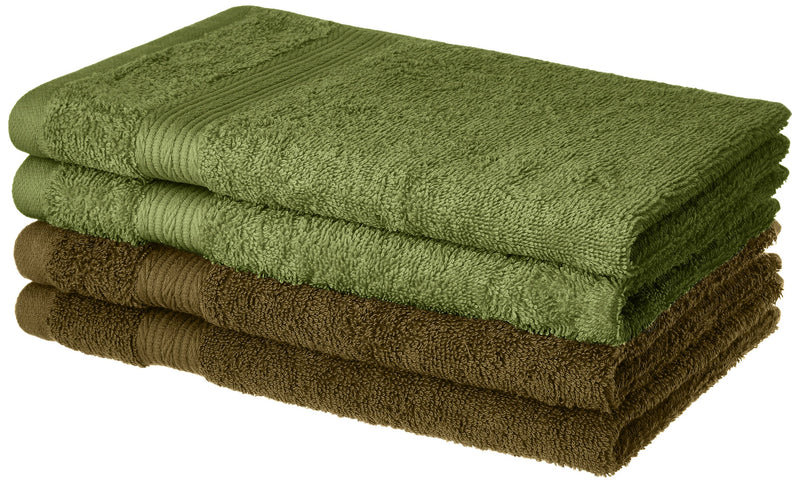 Amazon Brand - Solimo 100% Cotton 4 Piece Hand Towel Set, 500 GSM (Sepia Brown and Olive Green)