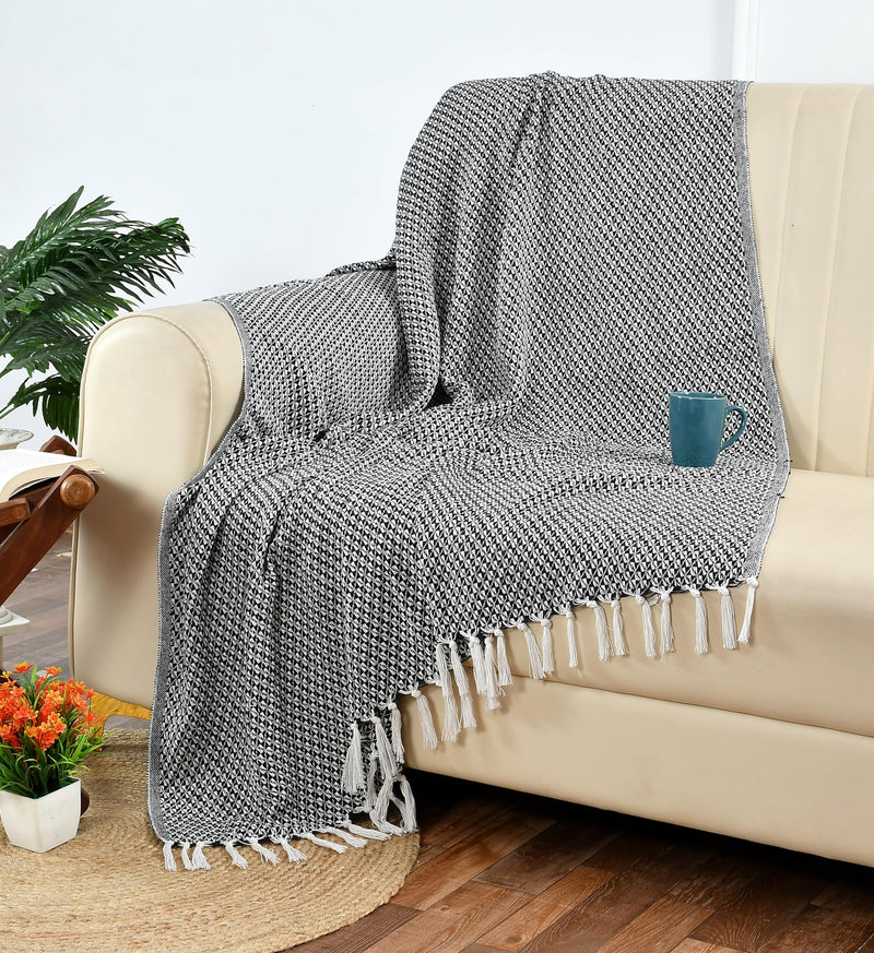 Furnofy 100% Cotton Sofa Throw | Handmade Throw - 50x60 Inches (Black White)