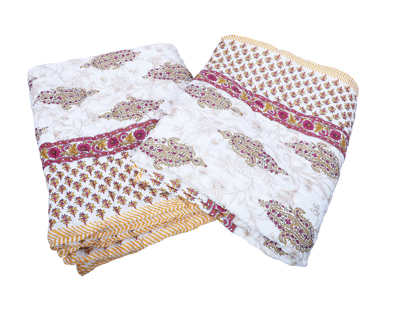 THROW KING Jaipuri razai rajai Single Bed Pure Cotton 100% Blanket Single Bed for Jaipuri Mughal Desing Printed Breathable Single Bed Blanket, Razai, Quilt, Dohar - Set of 2 (60 x 90 inch)