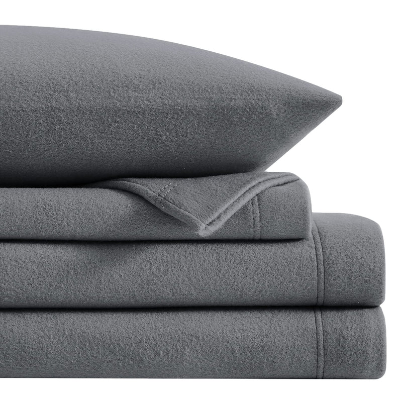 Viviland Plush Micro Fleece Bed Sheet Set, Extra Breathable Polar Fleece 4 Pcs Bed Sheets, with Deep Pocket, Dark Gray, Queen