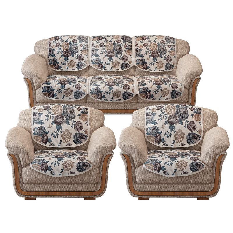 Cloth Fusion Velvet Digital Printed 5 Seater Sofa Cover | Floral Print | 3 Seater and 2 Seater | 10 Piece, Skin