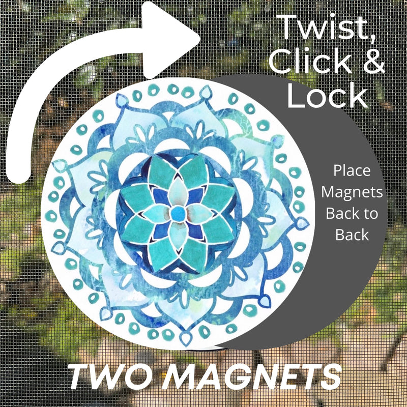 Blue Mandala : Screen Door Magnets – Twist, Click and Lock - Keep People and Pets from Walking into a Screen Door