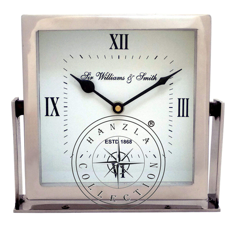 Hanzla Collection Nautical Chrome Brass Table Desk Clock Sir William & Smith Home & Office Decor