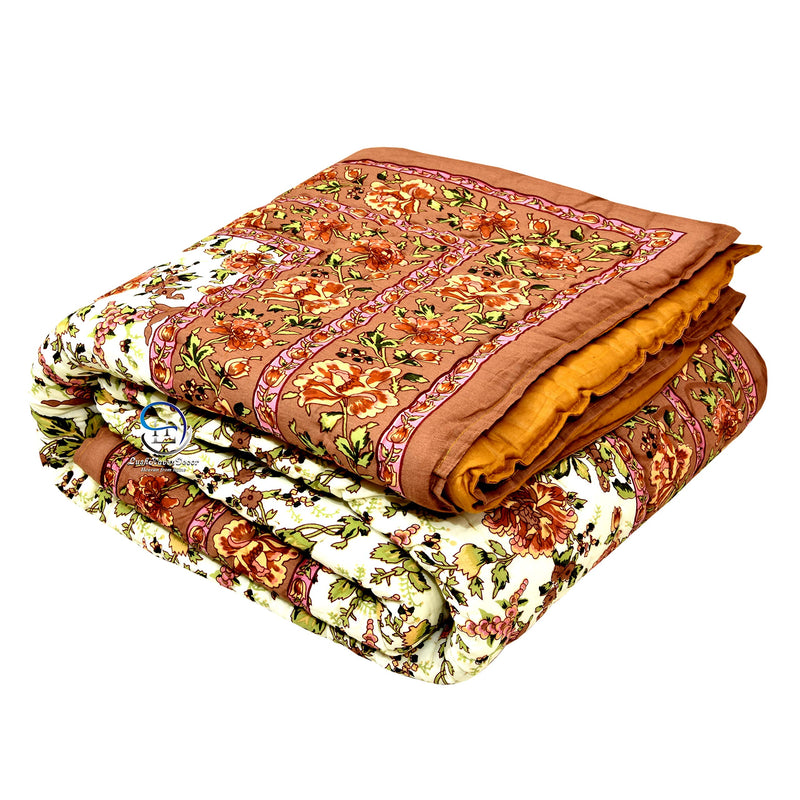 LushHavenDecor 240 TC Single Bed Organic Cotton Jaipuri Razai Bed Blanket Ac Quilt for Winter and Summer Soft Rajasthani Traditional Rajai Comforter 85 x 55 inch Beige, Pack of 1