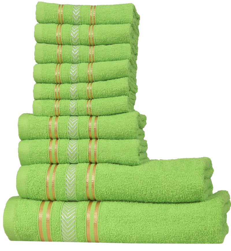 DIVINE OVERSEAS Essence Extra Light Weight Soft, Absorbent, Durable, Reasonable, Quick Dry -100% Ring-Spun Cotton Yarn - 400 GSM (Pack of 10 Family Towel Set, Natural Green)