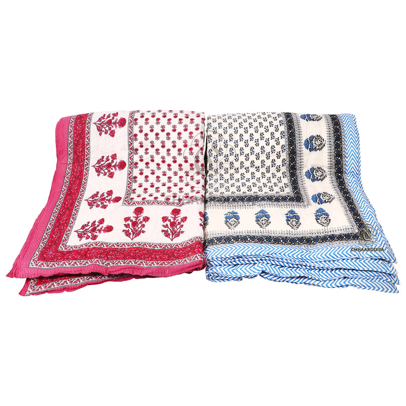 LILFLY 400 TC Jaipuri Light Weight Pure Cotton Traditional Rajasthani Print Single Bed Quilt/Razai/Rajai (Multicolor, Butti Print, Single Bed Set of 2)