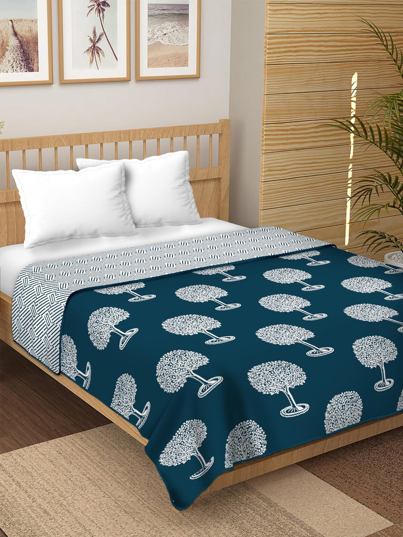 Dream Homme Pure Cotton Soft Reversible Printed Lightweight Blanket Double Bed | Dohar Double Bed Cotton King Size (Blue Tree)