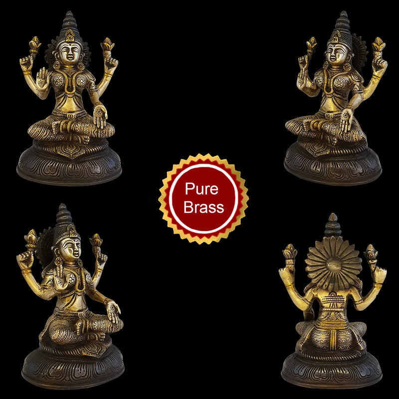 Divya Mantra Laxmi Idol Home Puja Room Diwali Decor Pooja Mandir Decoration Items Living Room Showpiece Decorations Office Sri Lakshmi Temple Murti Goddess Statue Brass Show Pieces - Brown