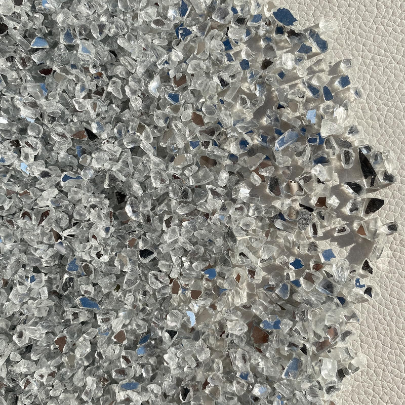 Crushed Mirror 1500g Glass-Reflective White Glass Gravel Chips for Sculpture Creation, Resin Art, Home Decoration 2-6mm Glass Chip