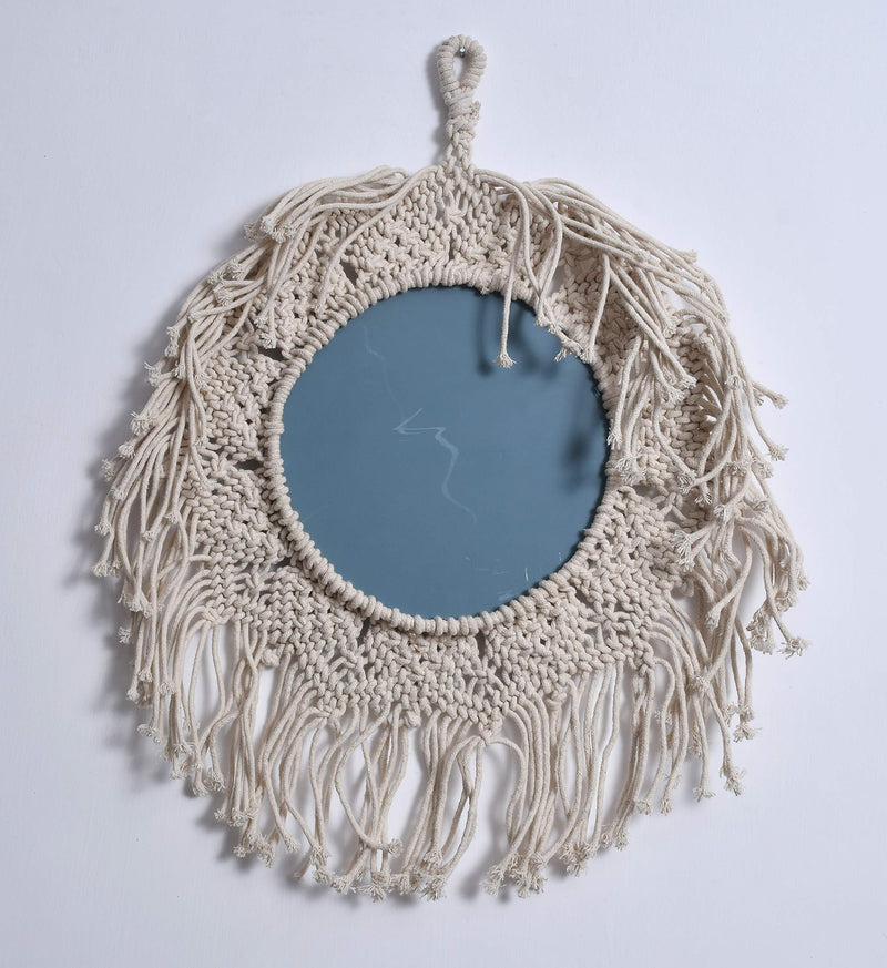 Sheen Decor Macrame Fringe Framed Round Wall Mirror, 20 x 20 cms