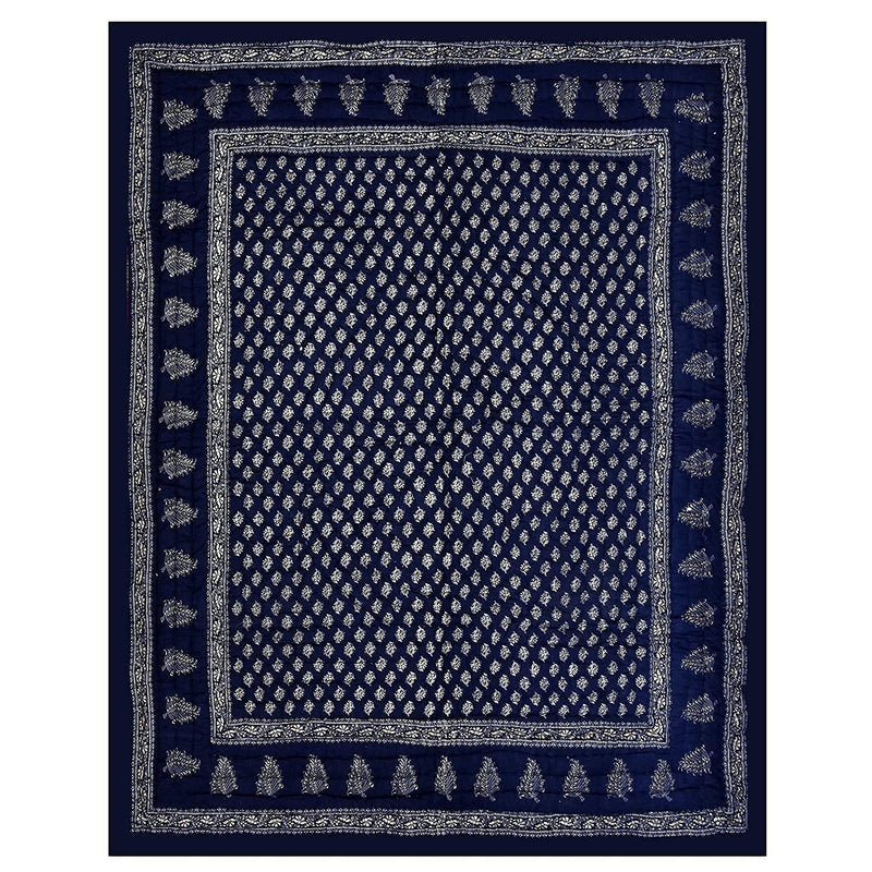 SHOPINGTRADE World Famous Jaipuri Light Weight Pure Cotton Traditional Rajasthani Print Blue Colour Single Bed Quilt/Razai/Rajai (Blue, Single)