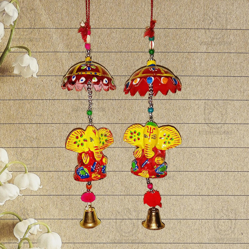 UrbanShilp Ganesha Hanging Wall Wind Chime with Bells for Home/Office/Garden Decoration Door/Wall Hanging (Set of 02)