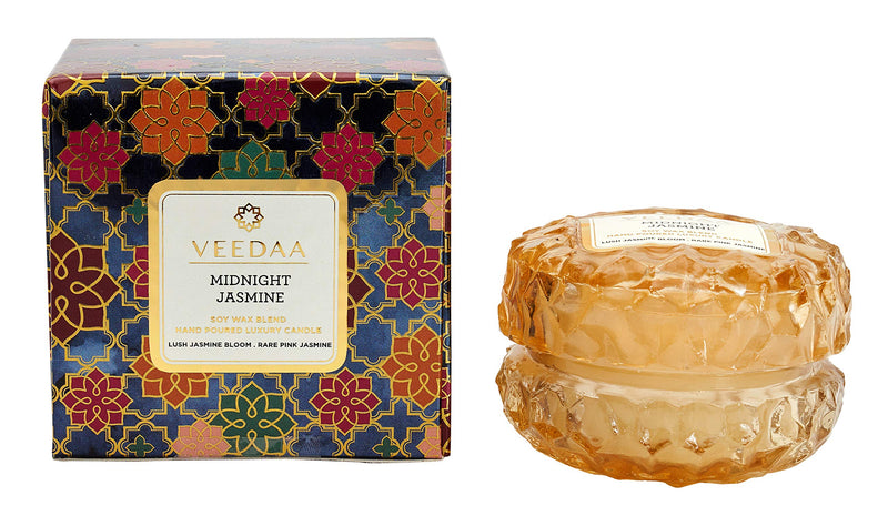 VEEDAA Midnight Jasmine Crystal Glass Soy Scented Candle (Burns 15 Hours)