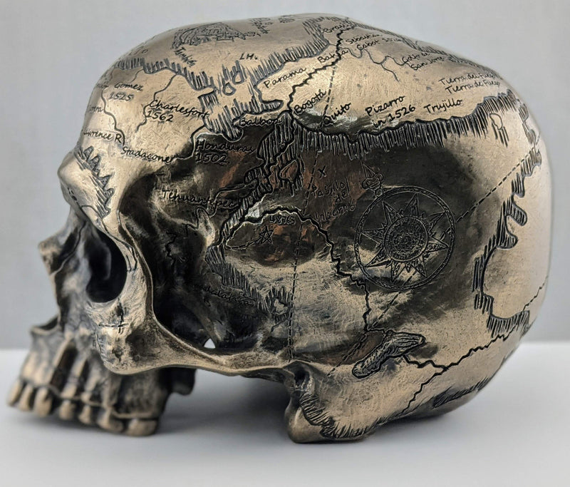 Veronese Design Bronze Finish Craniumography Old Treasure Map On Skull Statue