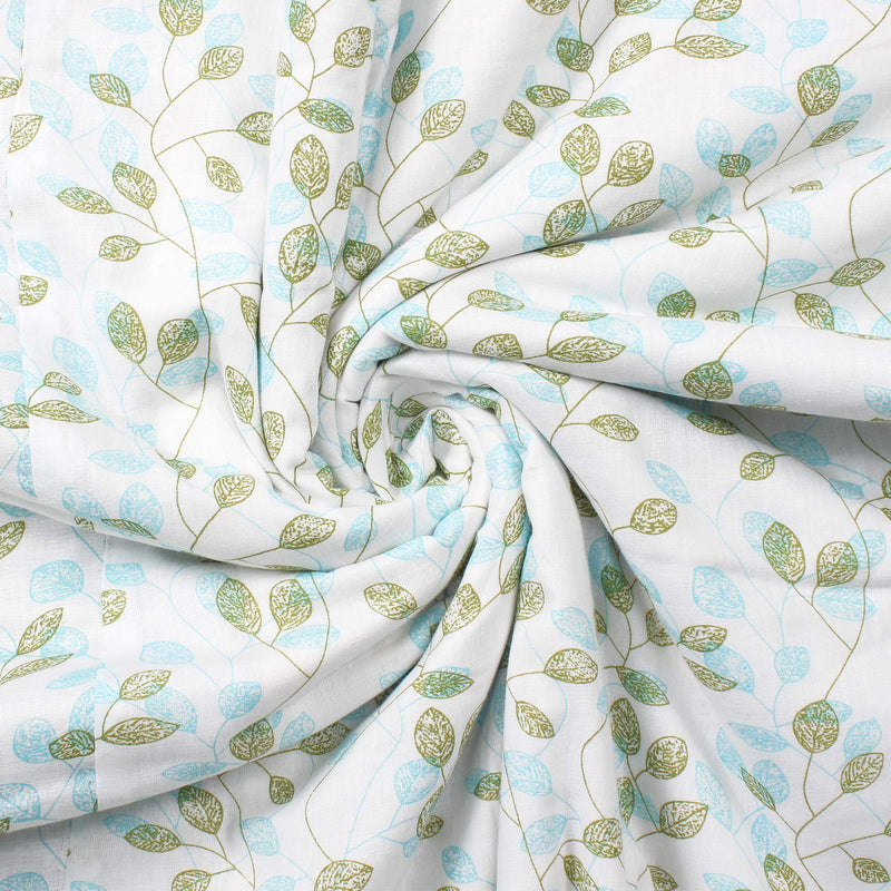 Story@Home Dohar Single Bed Blanket - 144 cm x 220 cm |100% Cotton | Reversible | Lightweight | White and Green | Leaf Pattern | 150 GSM | Comfortale & Stylish Season. Pack of 2.