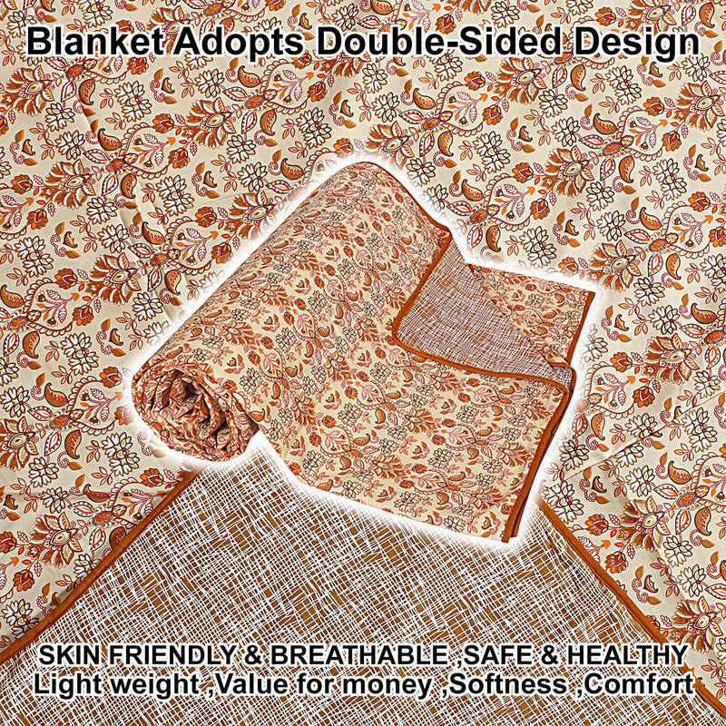 Kuber Industries Cotton Soft Lightweight Paisley Design Reversible Single Bed Dohar | Blanket | AC Quilt for Home & Travel (Orange)