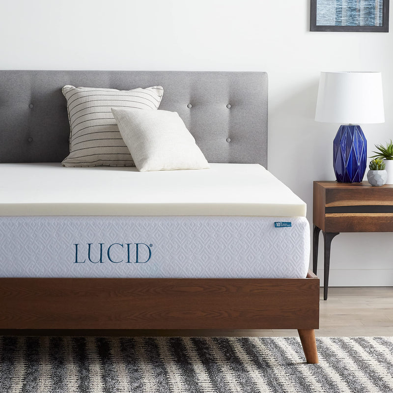 LUCID 2 Inch Traditional Foam Mattress Topper - Hypoallergenic - Ventilated - Conforming Support - Twin