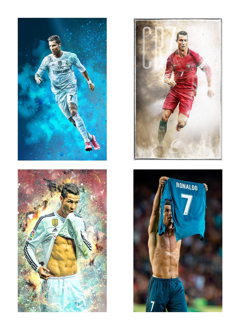 HK PRINTS Cristiano Ronaldo Combo Wall Sticker for Room (45X30 CM, 170 GSM, Multicolour) - Pack of 4