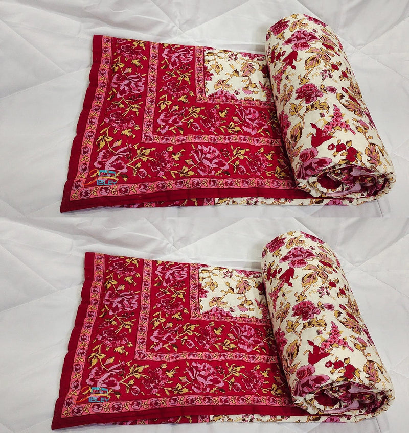 Sibley 210 TC Single Bed Jaipuri Razai Organic Pure Cotton Jaipuri rajai Ac Quilt for All Season Soft Light Weight Rajasthani Cotton Quilt 55 x 85 inch (Pink) Set of 2