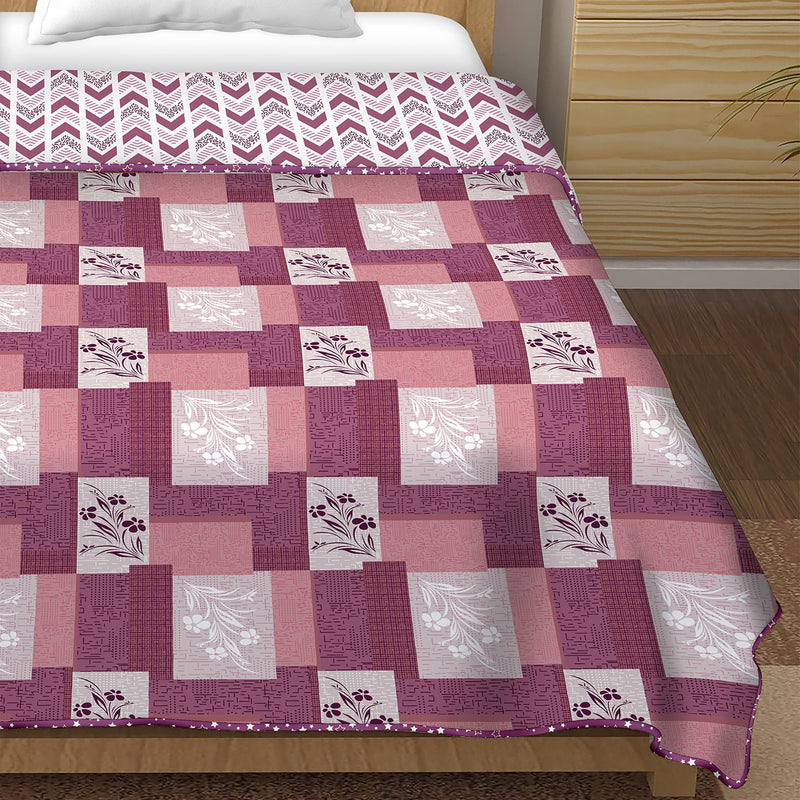 Bella Casa 100% Cotton, Reversible Single Dohar/AC Blanket 152 cm X 228 cm -Pink Colour