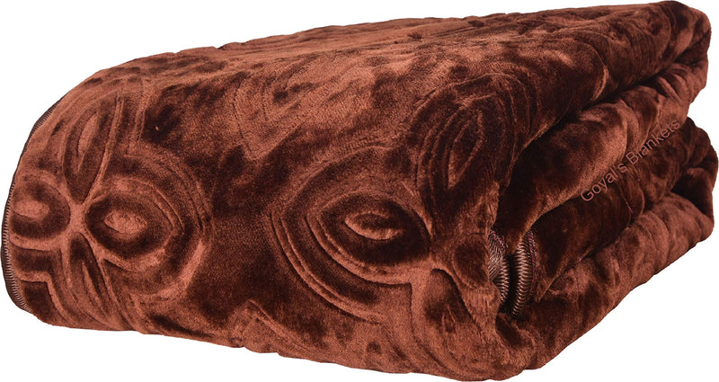 Goyal's ® Silky Soft Heavy Quality Mink Blanket Double Bed - Set of 2 (Maroon & Brown)