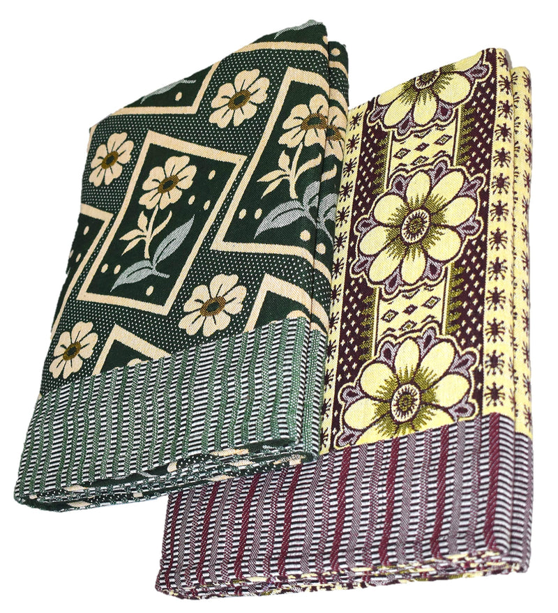 TUNI MANI Double Cloth Jacquard Cotton Blanket/Floral Design Erode Chennimalai Bedsheet/Size: 5' x 7.5' Feet/Pack of 2 (Maroon & Green)