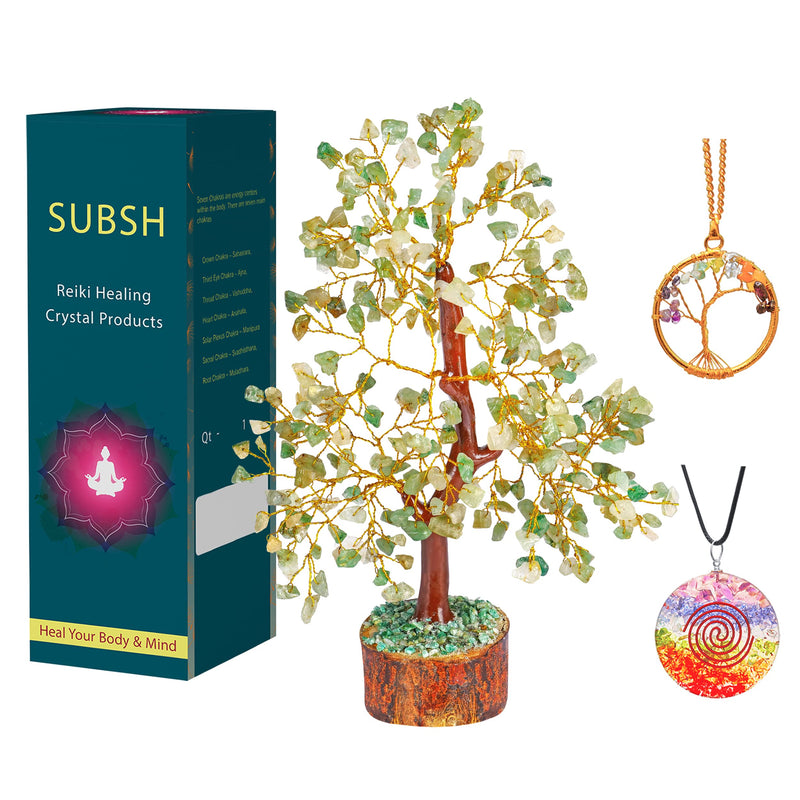 SUBSH Green Jade Stone Money Tree | Tree of Life | Energy Healing Stones | Feng Shui Bonsai | Reiki Crystal Healing | Good Luck | Chakra Tree | Spiritual | Crystal Gifts | Office Home Decor