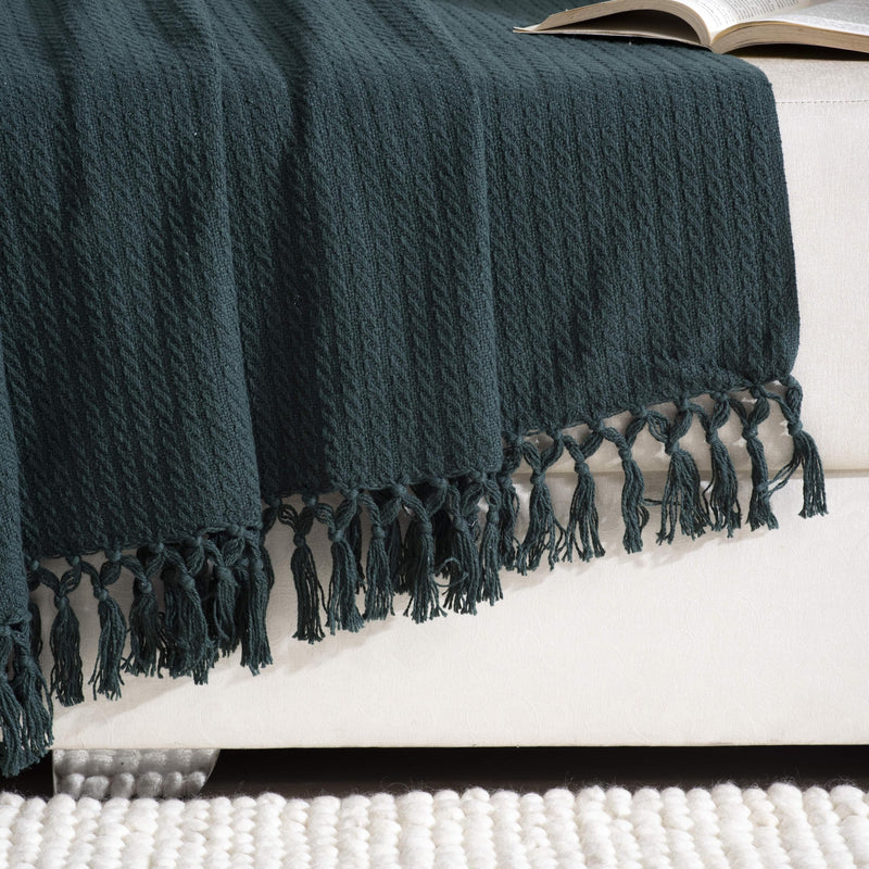 TROOST Woven Throw Blanket, Cotton, Dark Green, Textured, 50"x60", Decorative Accent