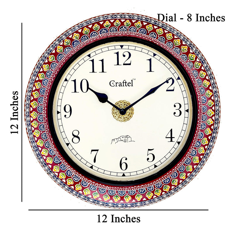 CRAFTEL Engineered Wood English Dial Wall Clock Antique Hand Painted Clock for Bedroom Living Room Home and Office (Multicolour, Dial : 8 Inches, 12 Inch)