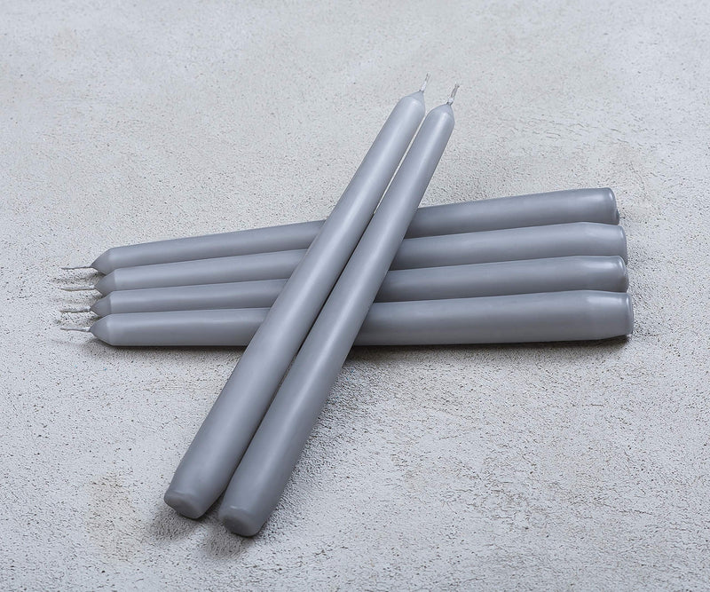 Set of 10 Grey Dripless Taper Candles 10" Inch Unscented Charcoal Tall Dinner Candles for Wedding Restaurant Home Decoration Spa Church Smokeless with Cotton Wicks