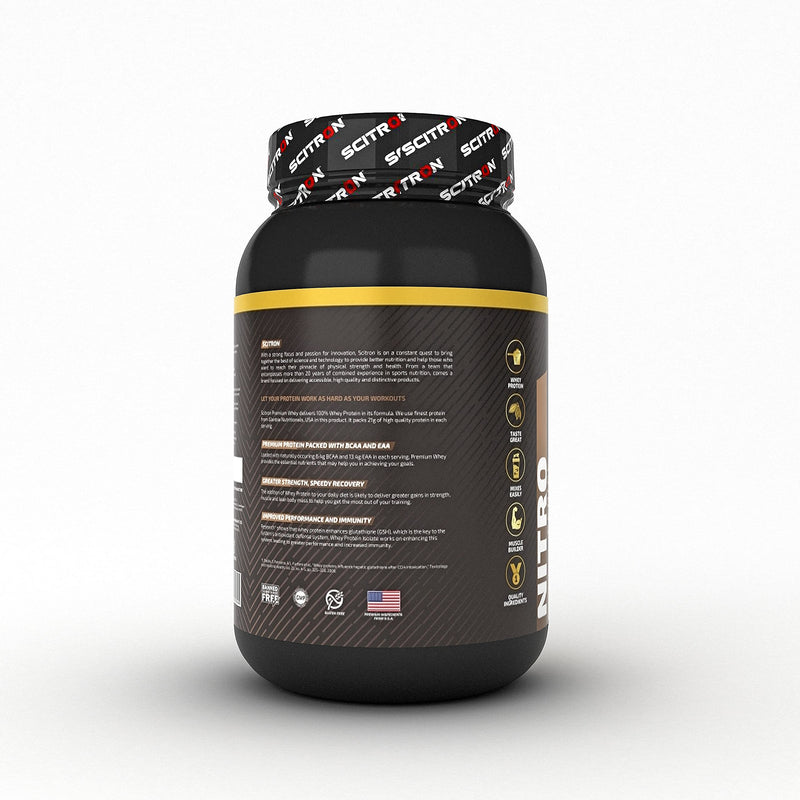 SCITRON Nitro Series PREMIUM WHEY (21g Protein, 6.4g BCAAs, 13.4g EAAs, 0g Sugar, 29 Servings) - 1kg (Rich Chocolate)