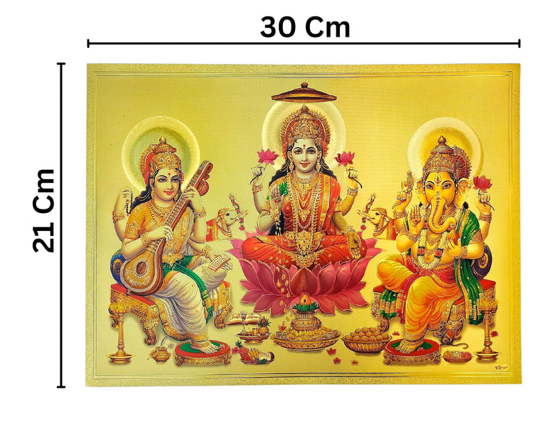 BORNSTELLA of Laxmi Ganesh Saraswati Sticker (30 x 21 CM) Self Adhesive Sticker (Pack of 1) Golden