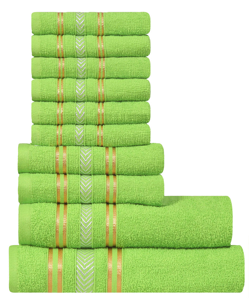 DIVINE OVERSEAS Essence Extra Light Weight Soft, Absorbent, Durable, Reasonable, Quick Dry -100% Ring-Spun Cotton Yarn - 400 GSM (Pack of 10 Family Towel Set, Natural Green)