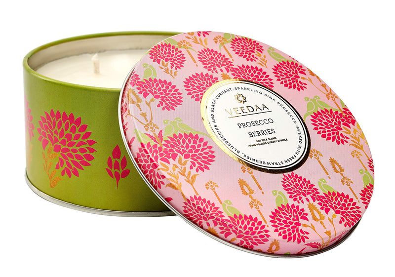 VEEDAA Prosecco Berries 3 Wick Tin Soy Scented Candle (Burns 40 Hours)