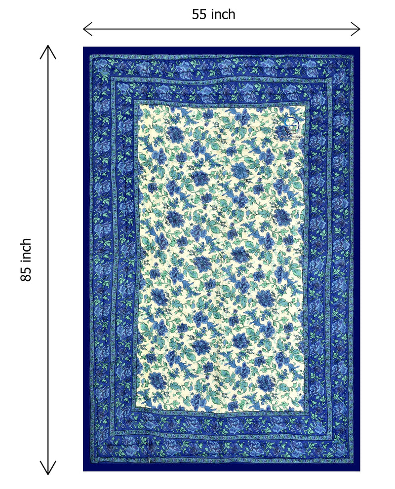 HASHIREX 300 TC Single Bed Organic Cotton Jaipuri Razai Bed Blanket Ac Quilt for Winter and Summer Soft Light Weight Rajasthani Traditional Rajai Cotton Comforter 85 x 55 inch Blue, Pack of 1