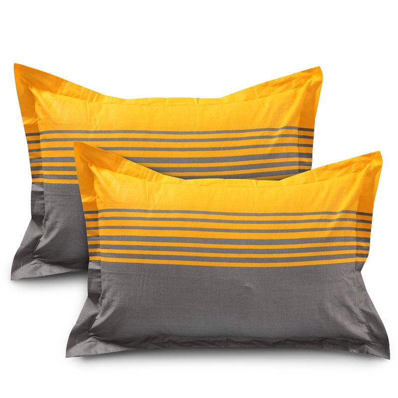 Ahmedabad Cotton 144 TC Cotton Single Bedsheet with 1 Pillow Cover - Yellow and Grey