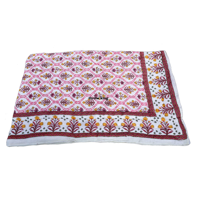 THROW KING Jaipuri Quilt for Single Bed 100% Pure Cotton | Skin Friendly & Breathable | 58 x 90 inch |