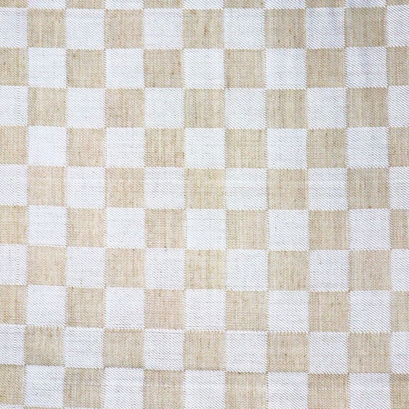 Gorakhpur Handloom House Handwoven Checkered Cotton Throw with Tassels,250 x 140 cm, Beige and White