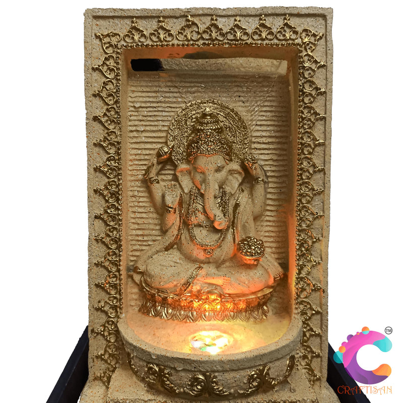 Craftisan™ Ganesha Polyresin Designer Table Top/Indoor Waterfall Fountain Indoor Home Decor with Multicolour LED Light and Water Flow Control Pump (UR-042, Yellow Stone)