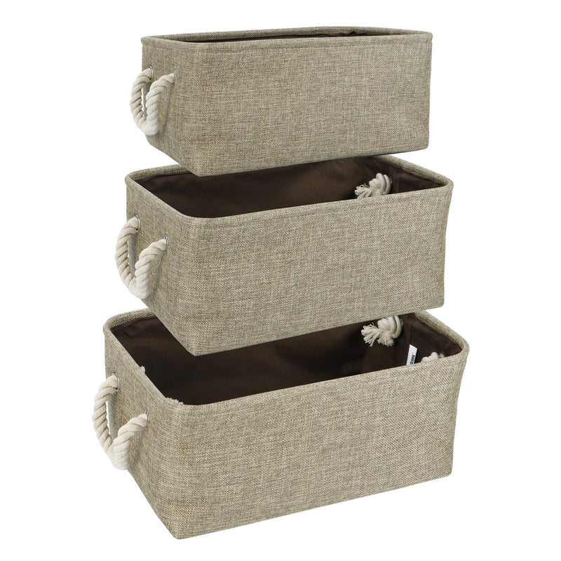 HomeStorie Cotton Eco-Friendly Foldable Storage Basket Bins Organizer (Olive) - Pack of 3