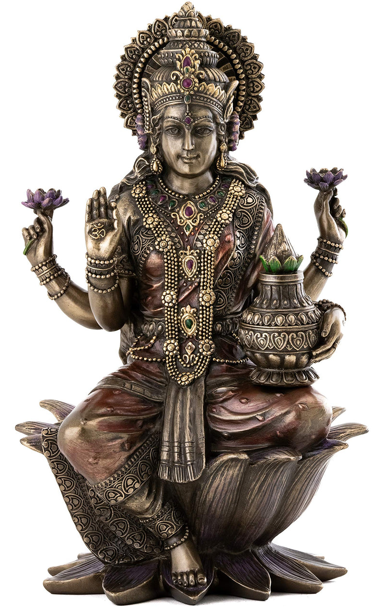 Top Collection Seated Lakshmi Hindu Statue - Goddess of Wealth, Fortune, Wisdom, and Prosperity Sculpture in Cold Cast Bronze - 12.5-Inch Collectible Figurine