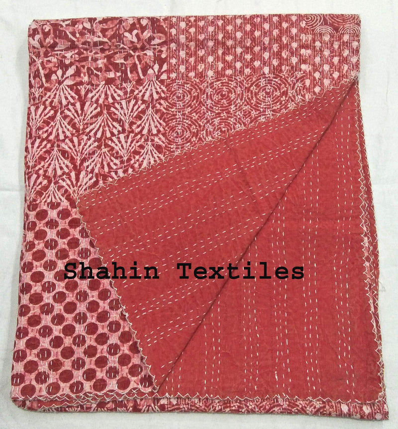 TI AMO Handmade Multi Color Printed Kantha Quilt 60x90 Inch Kantha Coverlet Throw Kantha Gudari