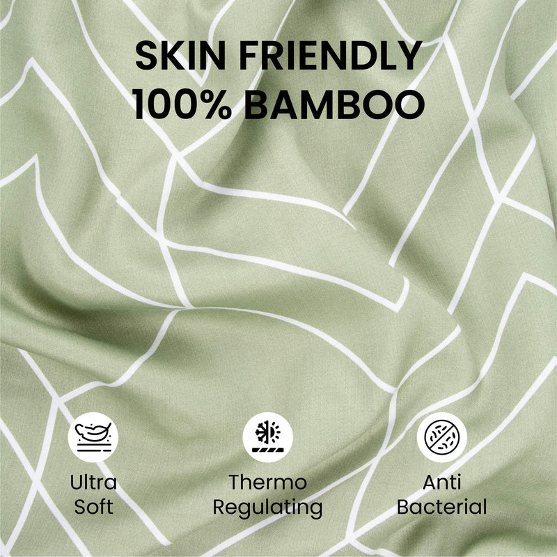 Mush 100% Bamboo Printed King Size Bed Sheet 108x108 inches | 300TC Bedsheet for Double bed | Ultra Soft, Naturally Anti Microbial & Cooling Double Bed Luxury Sheets | Pack of 1, Subtle Sage